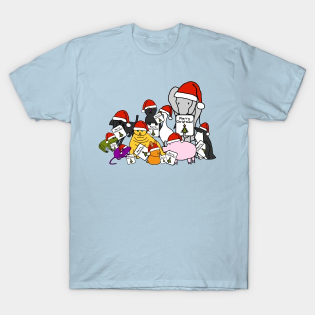 Cute Animals say Merry Christmas T-Shirt by ellenhenryart